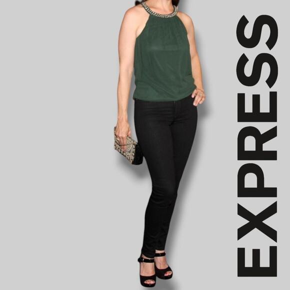 Express Women’s Hunter Green Embellished Halter Top – Size Medium - Picture 8 of 9